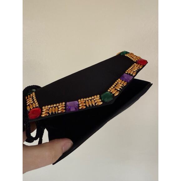 Vintage 1980s Glam Art Deco Witchy Beaded Structured Evening Purse Crossbody Bag - Picture 4 of 7